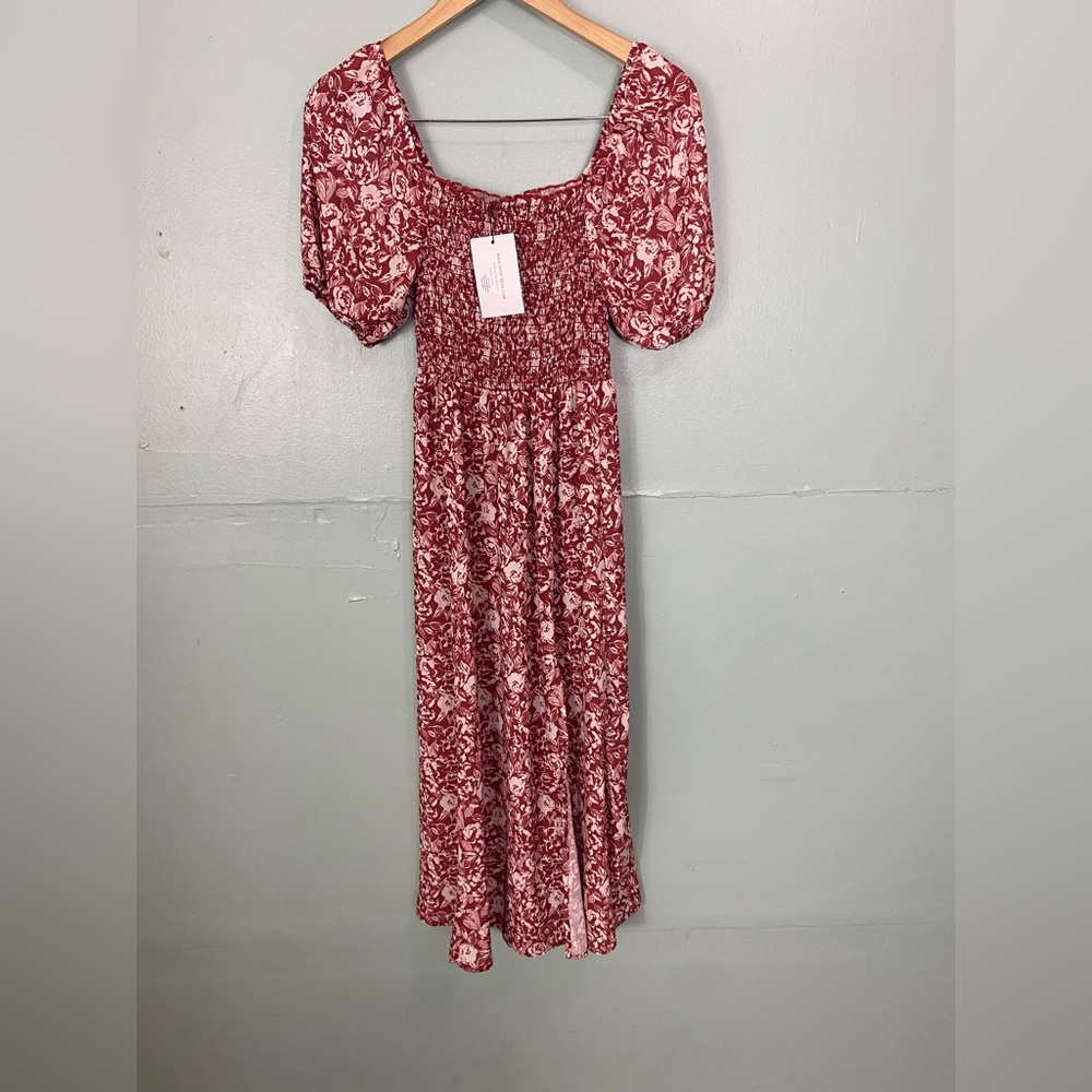 Resa‎ Kaia Floral Red Midi Dress Bordeaux Small